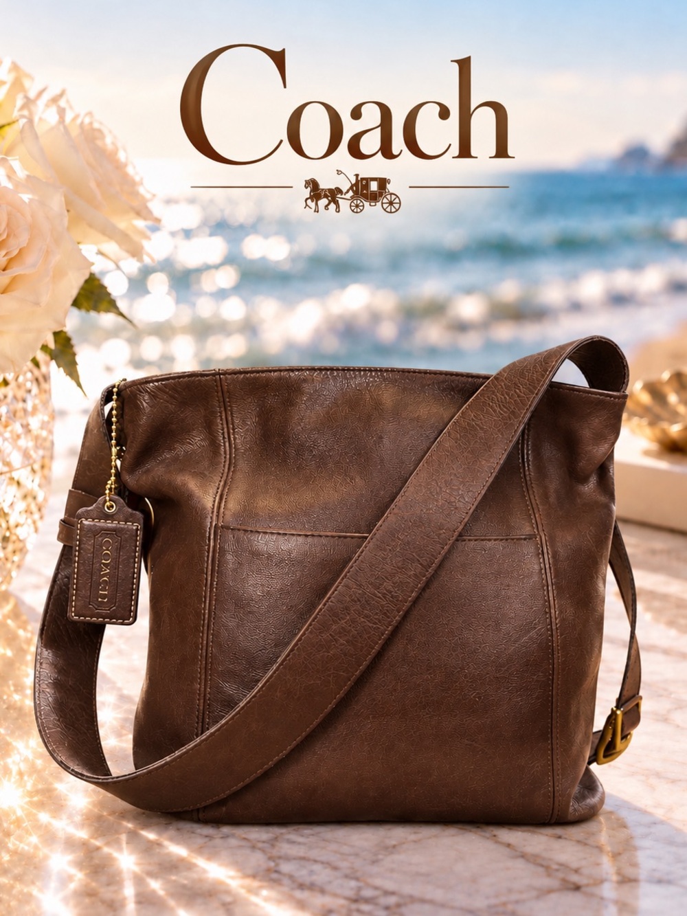Vintage Coach Erickson Brown Leather Shoulder Bag Style 4159
